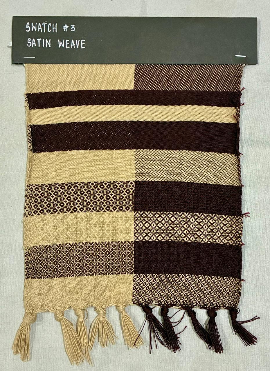 Swatch 3 — Satin weave with diamond figuring in maroon and cream blocks