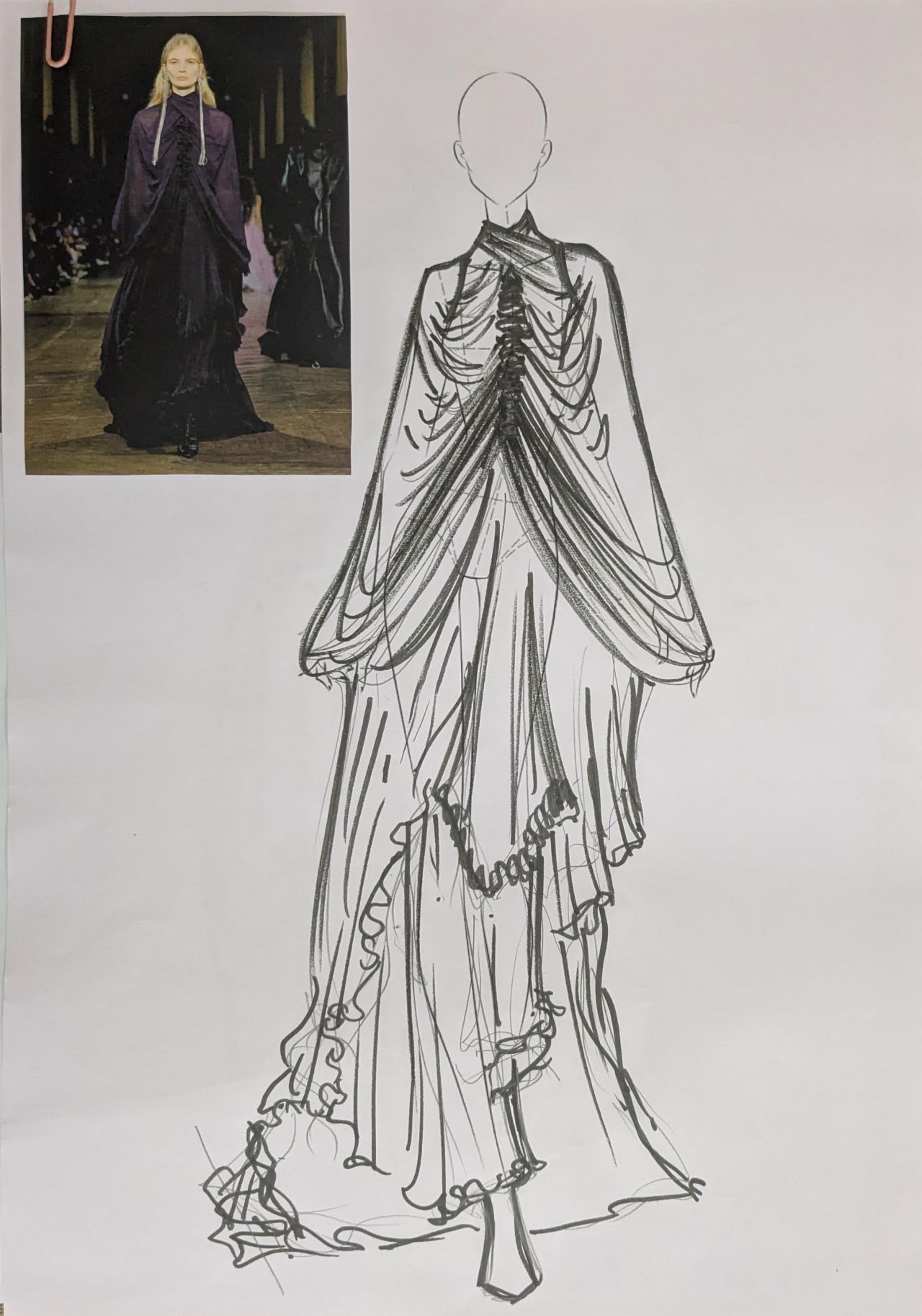 Illustration showcasing draped fabric silhouette with flowing lines